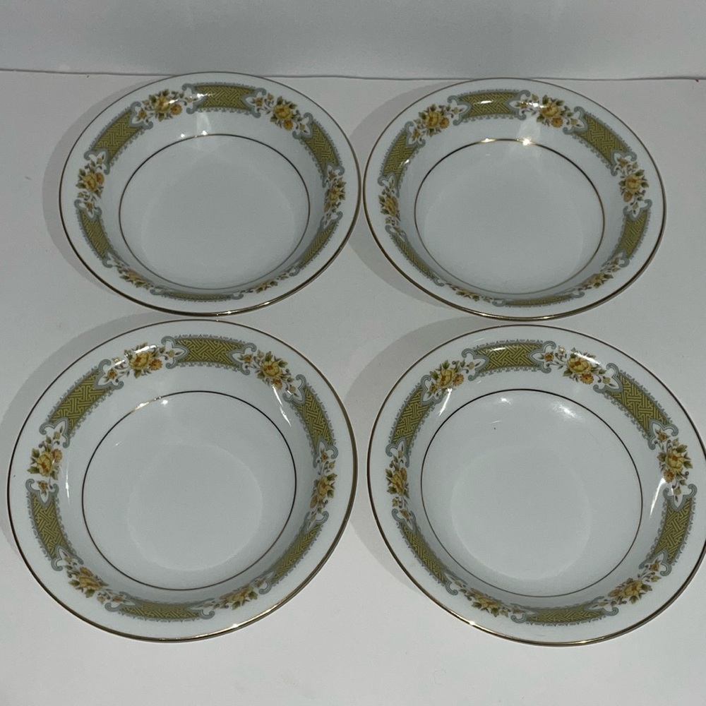 Autumn Rose Noritake Yellow Floral Cereal Bowls Lot of 4 Nitto Ware